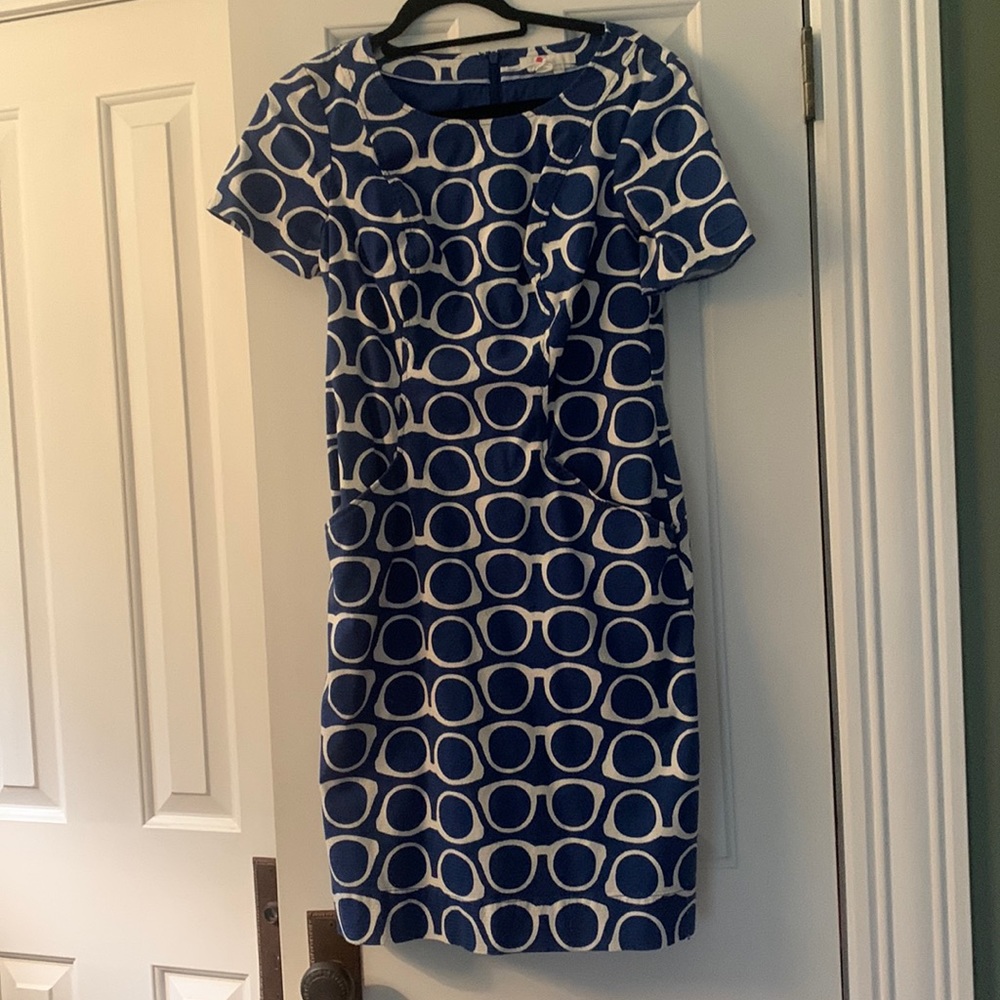 Glasses print Boden blue dress size 4L